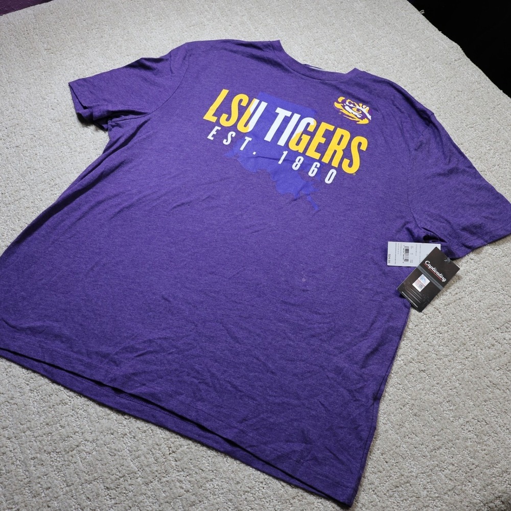 Captivating LSU Tigers T-Shirt Mens XL Purple Heather Louisiana Graphic Tee NWT